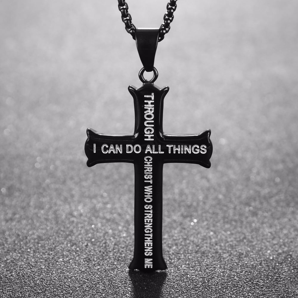 Bible Verse With Curb Chain Gold/Silver  Stainless Steel Cross Pendant Necklace - FanFreakz