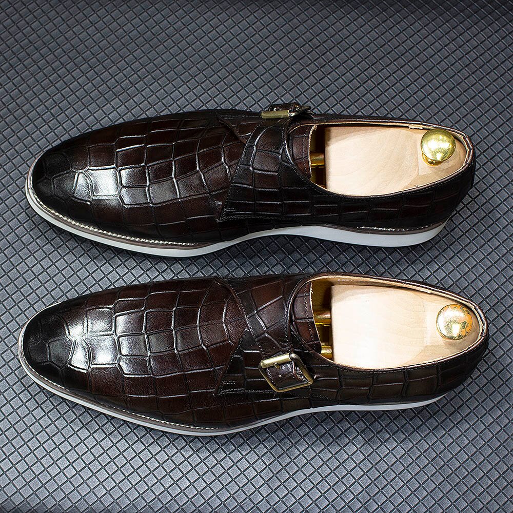 Handmade men brown crocodile shoes, men double monk dress shoe, formal shoes  men