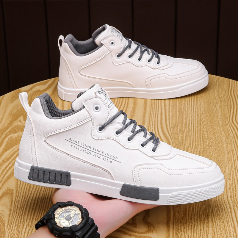 Solid High Cut Leather Sneakers – FanFreakz