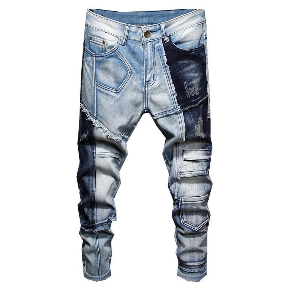 Blue Pockets Patchwork Decorated Jeans – FanFreakz