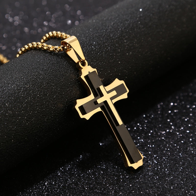 Black Gold Fancy Cross Pendant Necklace – FanFreakz