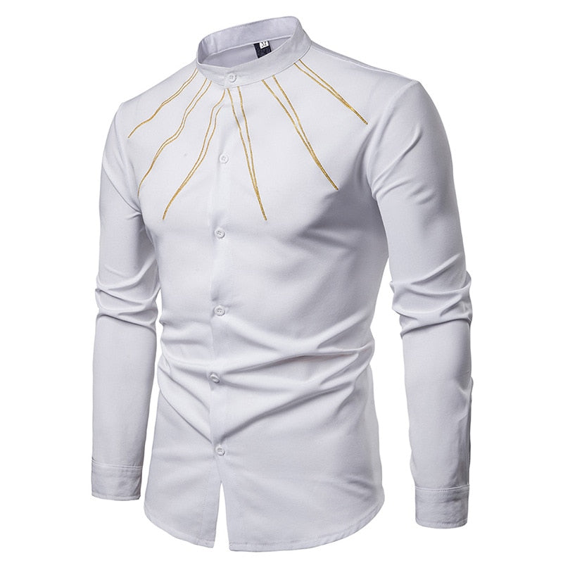 Casual Mandarin Collar with Yellow Stroke Embroidery Men Shirt - FanFreakz