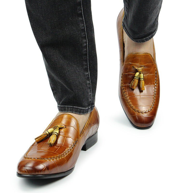 Men's Vintage Crocodile Skin Pattern Slip on Moccasin Shoes