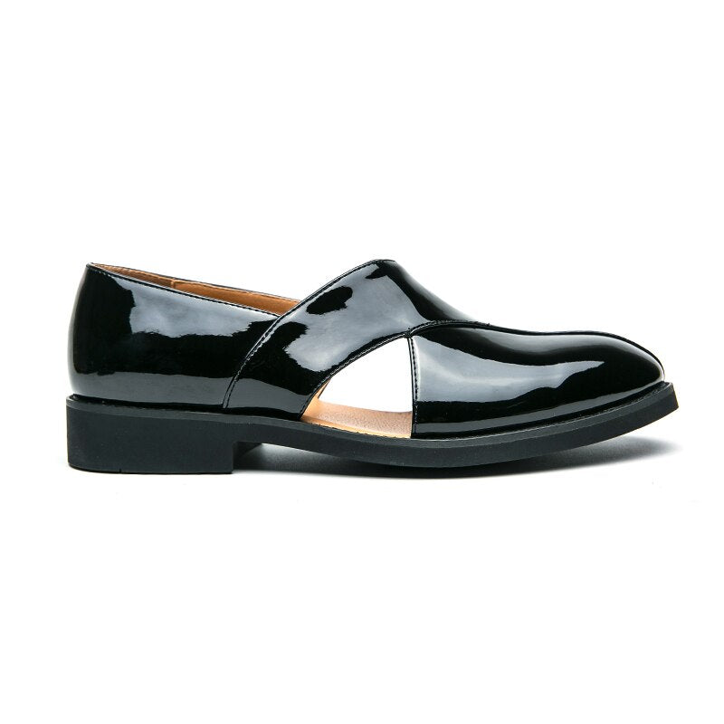 Hollow Solid Leather Slip-On Shoes