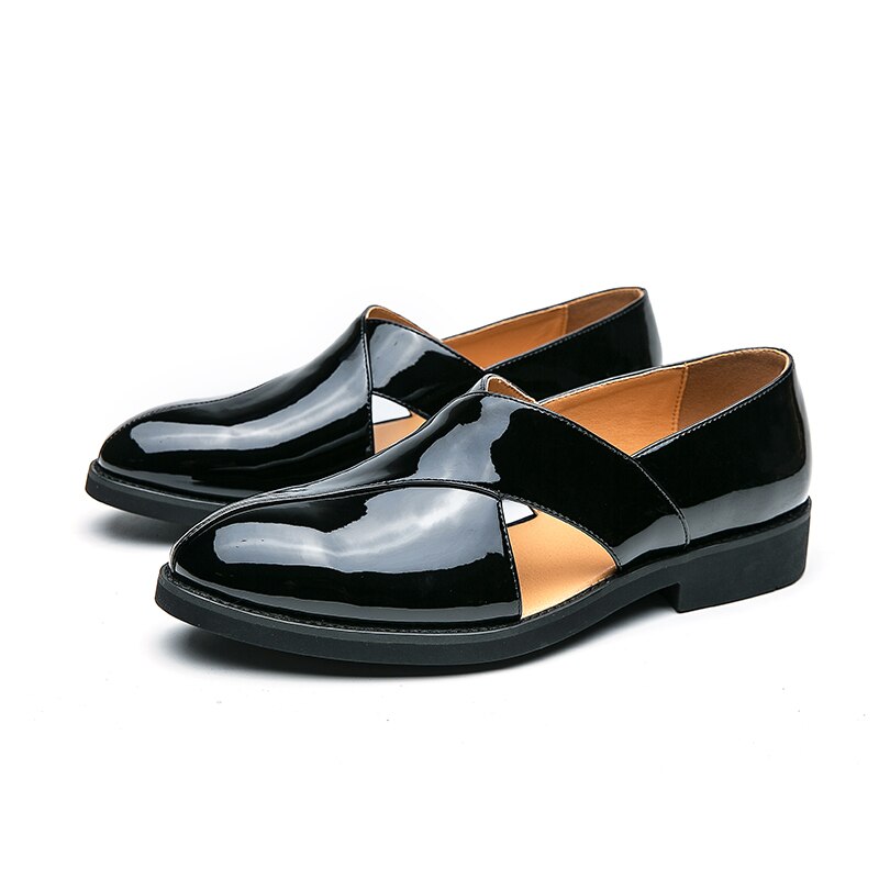 Hollow Solid Leather Slip-On Shoes