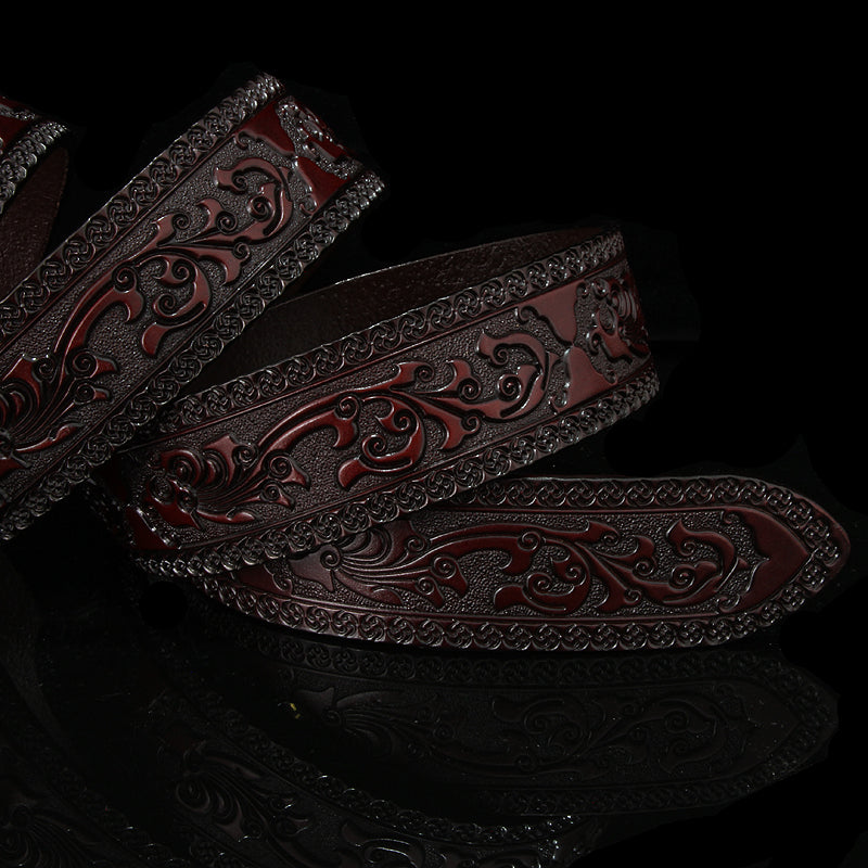 Gothic Style Pop Up Floral Leather Embossed Men Belt - FanFreakz