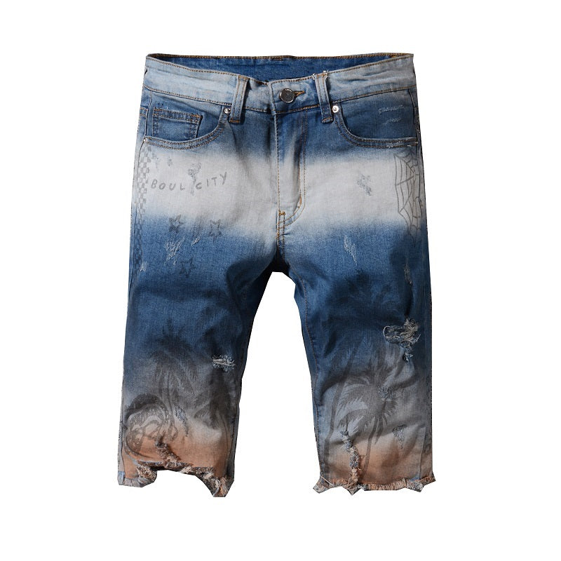 Distressed Paint Oiled Colored Washing Men Shorts Jeans - FanFreakz