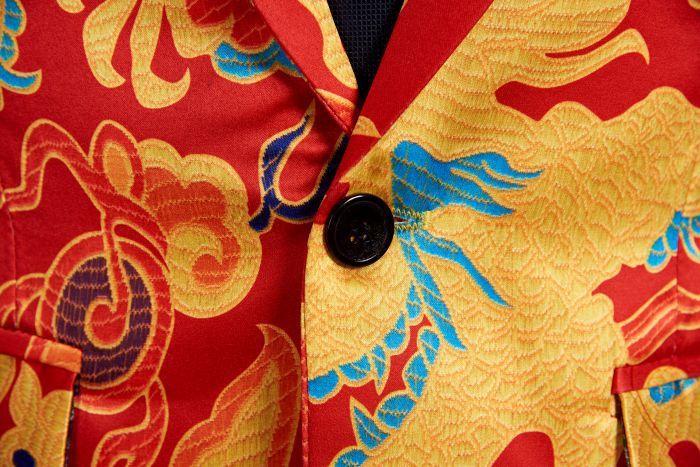 Chinese Red Gold Dragon Casual Design Men Stage Blazer - FanFreakz