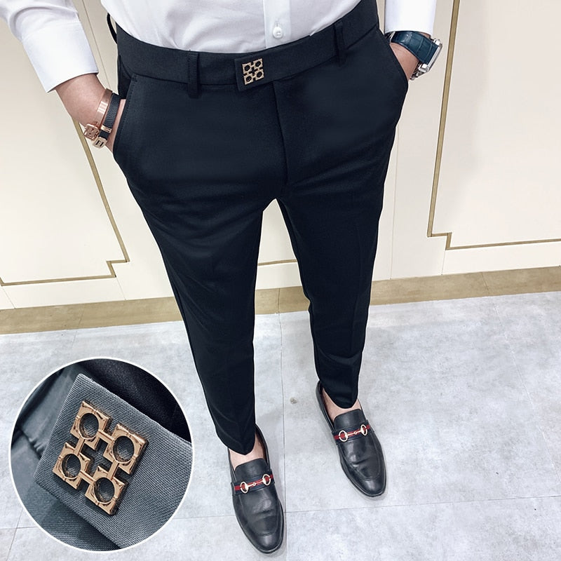 Black Suit Pants Men High Quality Business Casual ankle-length