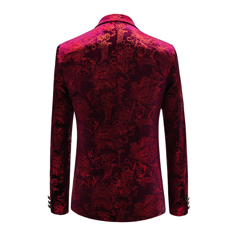 Baroque Pattern Men Slim Fit Burgundy Velvet Blazer – FanFreakz