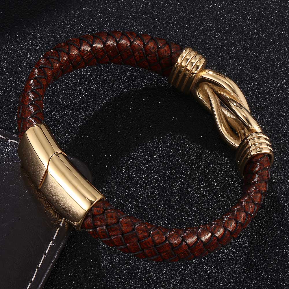 Pulsera de cuero marrón con forma de nudo punk