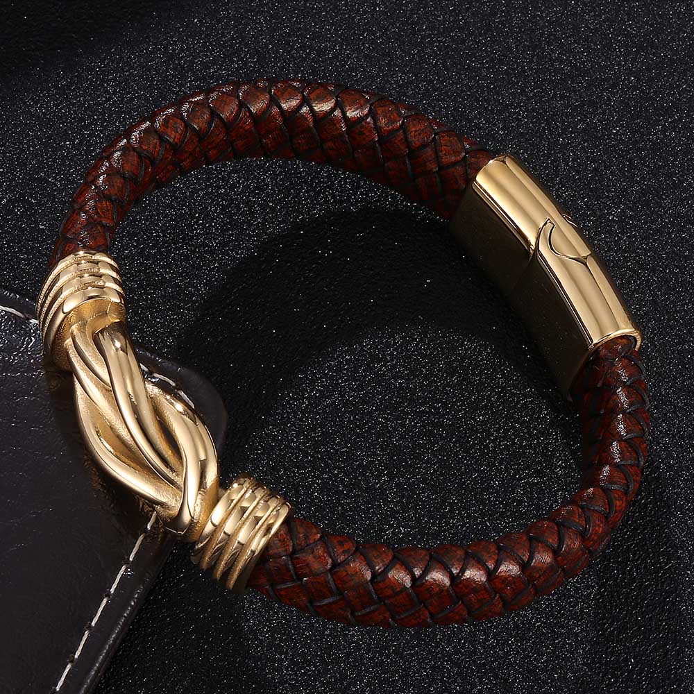 Pulsera de cuero marrón con forma de nudo punk