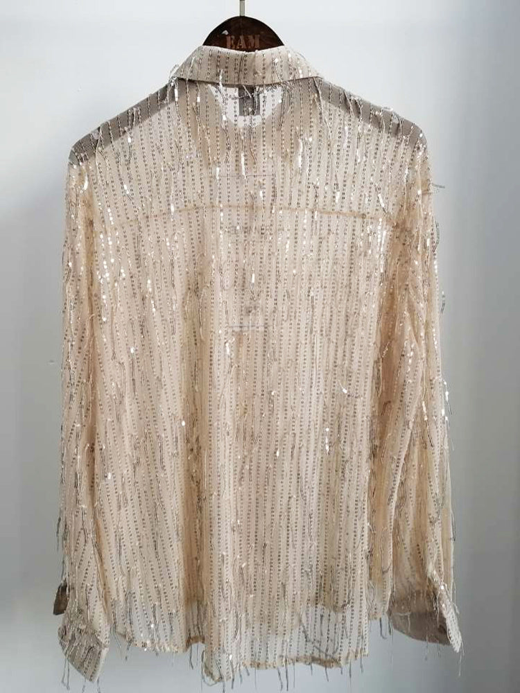 Irregular Sequin Tassel Bling Shirt – FanFreakz