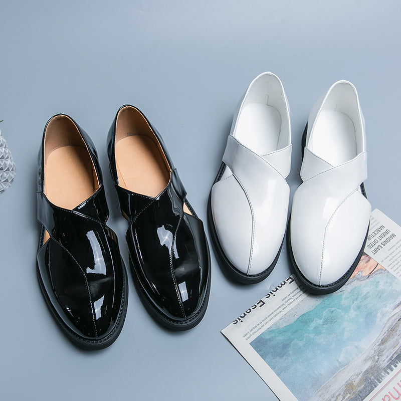 Hollow Solid Leather Slip-On Shoes