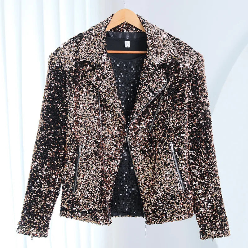 Fashion Multi Zipper Shiny Sequin Jacket FanFreakz