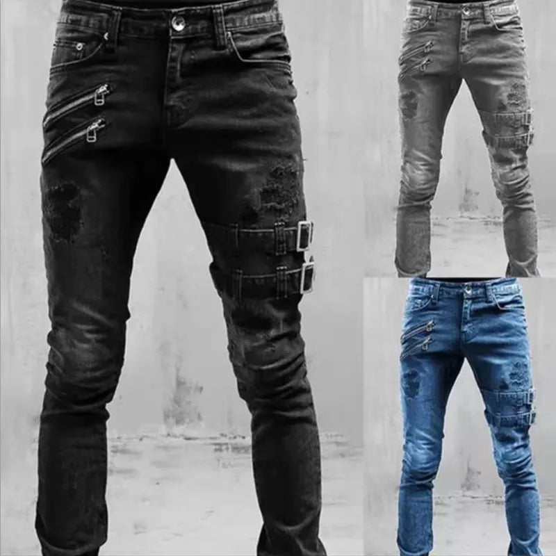 Buckle Zippers Streetwear Skinny Jeans – FanFreakz
