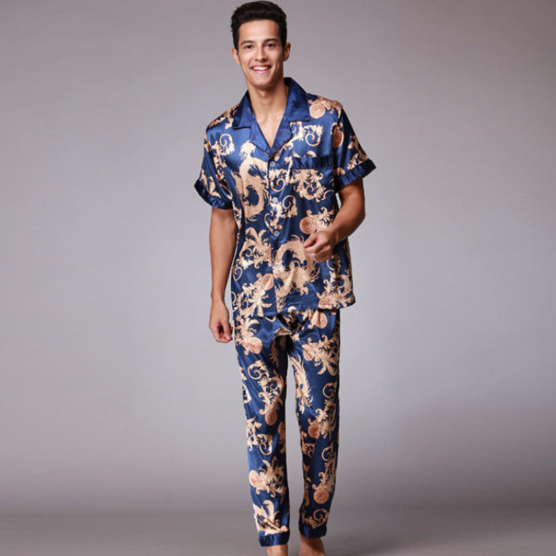 Chinese Dragon Printed Satin Silk Look Men Pajamas Set – FanFreakz