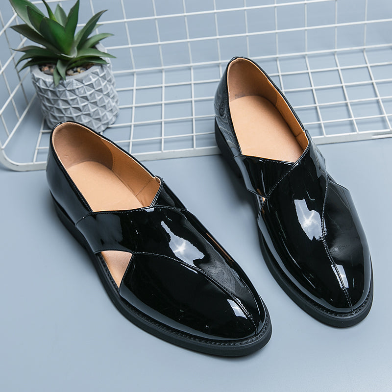 Hollow Solid Leather Slip-On Shoes