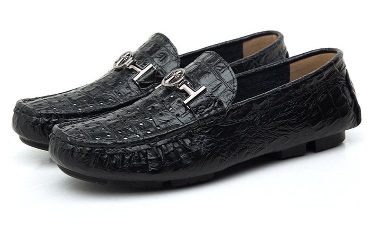 Croco Embossed PU Leather Men Moccasins Shoes with Cross Buckle Detail - FanFreakz