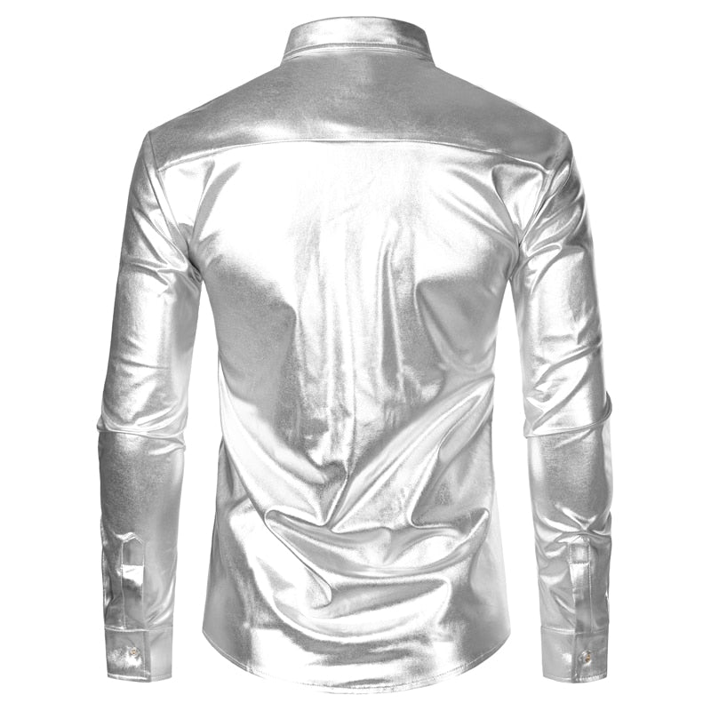 HEYDHSDC Chemise dorée métallisée argentée pour homme, style disco des  années 70, Halloween, club, scène, A301 Arc-en-ciel, S : : Mode