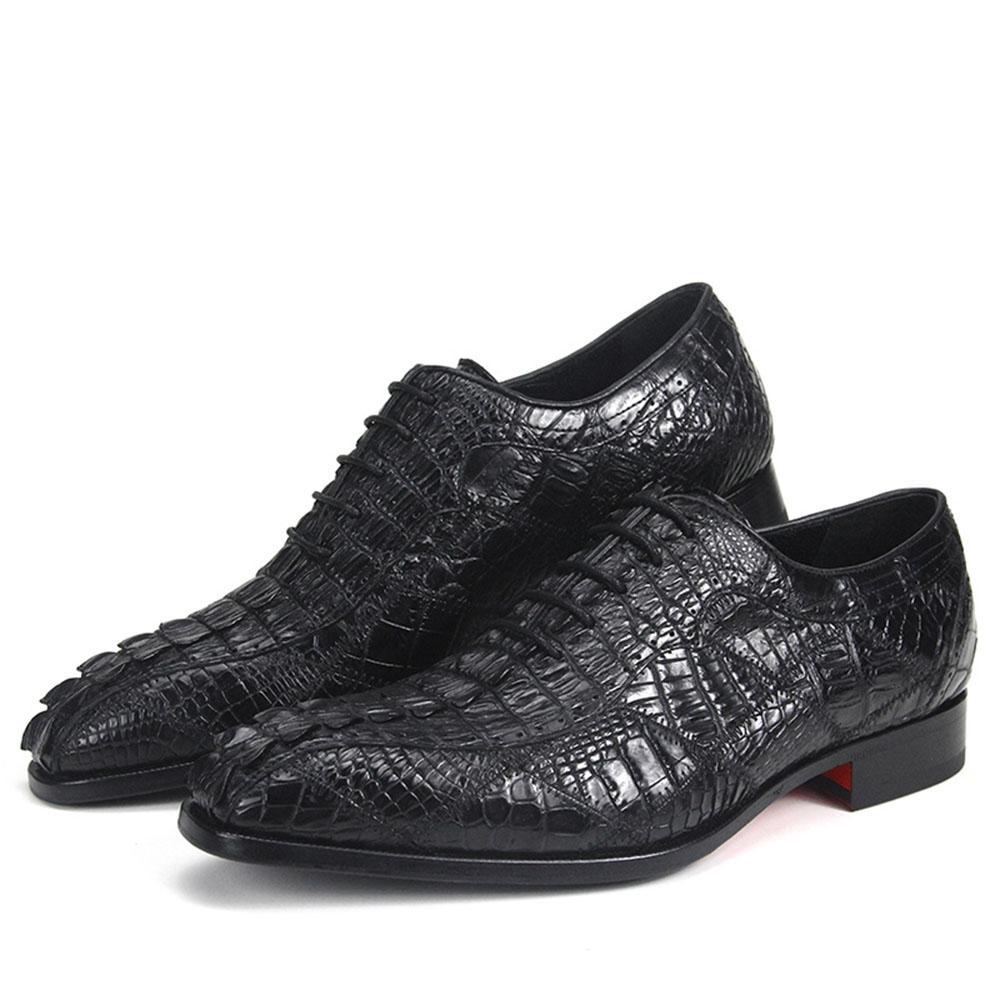 Crocodile Pattern Stitched Style Men Leather Oxford Shoes - FanFreakz