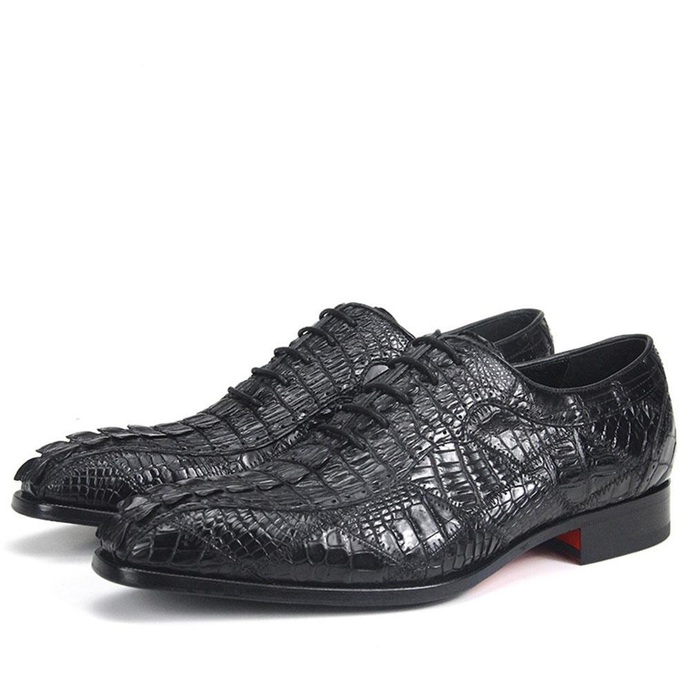 Crocodile Pattern Stitched Style Men Leather Oxford Shoes - FanFreakz
