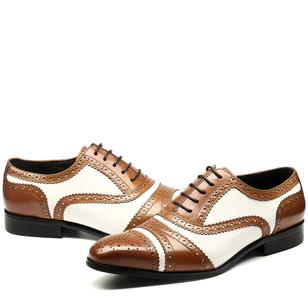 Classic Style Perforated Details with Contrast Color Men Oxford Shoes - FanFreakz