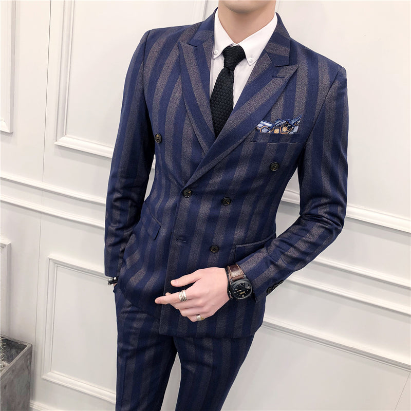 Big Chalk Stripe Double Breasted Men Slim Fit Suit – FanFreakz