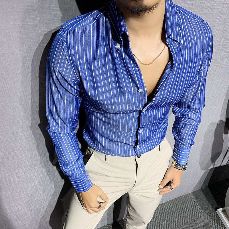 Vertical Stripes Azure Blue V Neck Shirt – FanFreakz