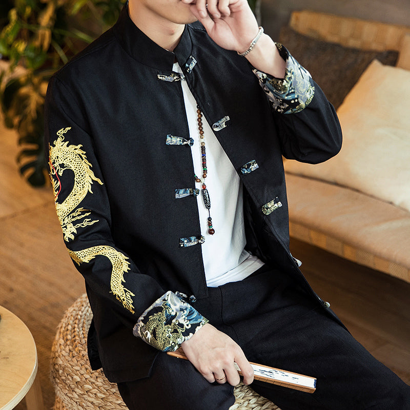 Chinese Style Dragon Embroidered Sleeves Men Jacket - FanFreakz