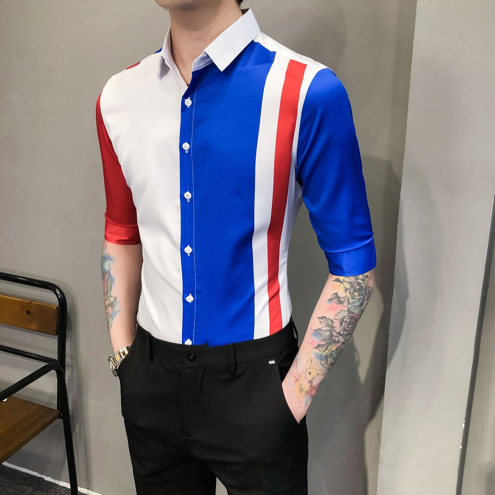 Blue White Red Stripes Color Shirt – FanFreakz