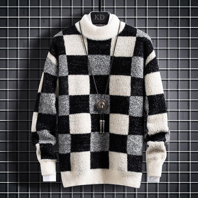 Checkered O-Neck Polyester Sweater – FanFreakz