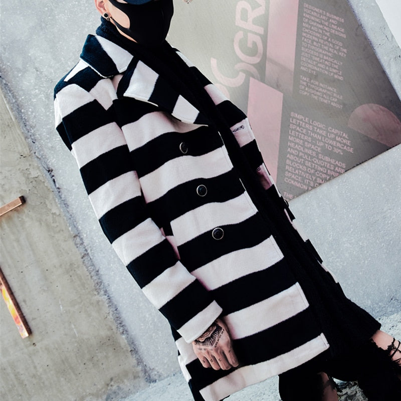 Casual Youth Style Turn Down Collar Striped Design Men Coat - FanFreakz