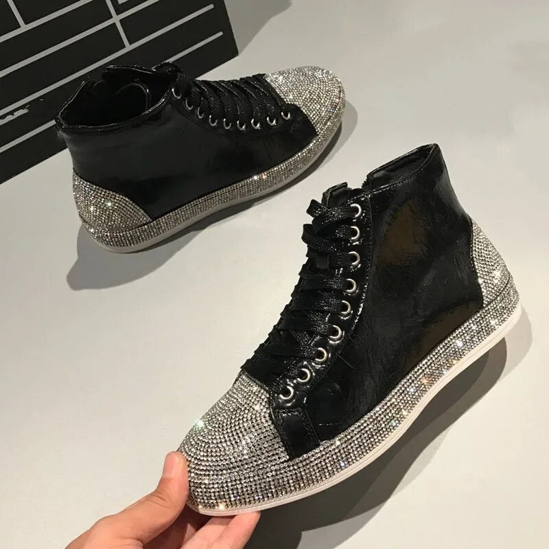 Rhinestone high hot sale top sneakers