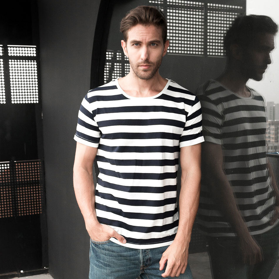 Navy Horizontal Striped Sailor Summer Style Men T-Shirt – Fanfreakz