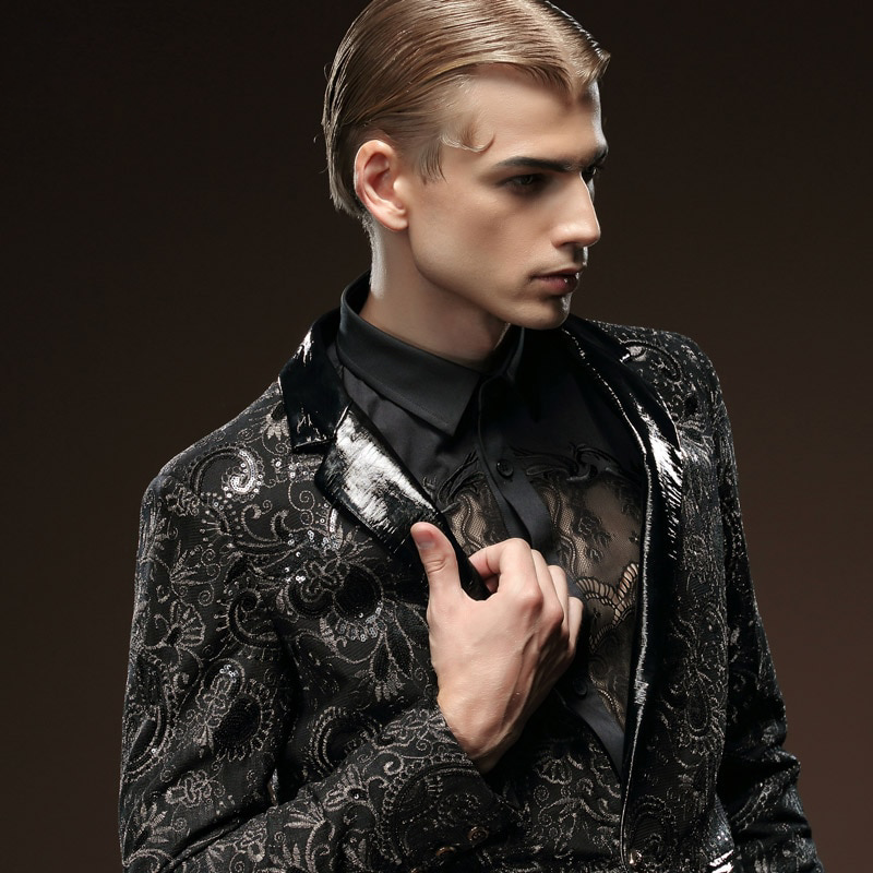 Black in Paisley Pattern and Solid Collar Design Men Blazer - FanFreakz
