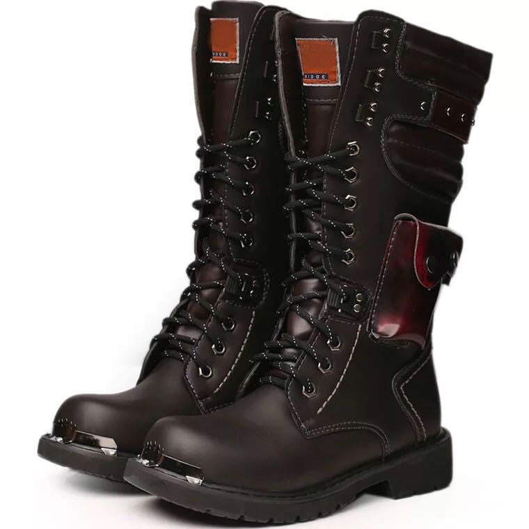 Black Lace Up Military Style Men High Boots - FanFreakz