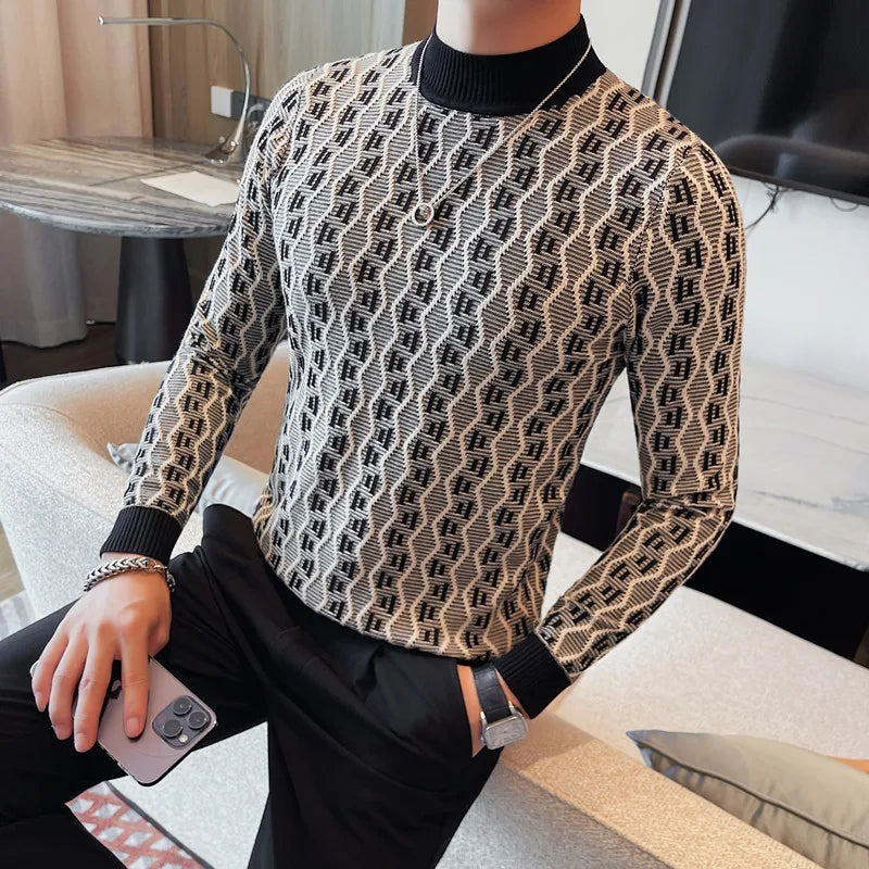 Geometric Pattern Turtleneck Long Sleeve Sweater – FanFreakz