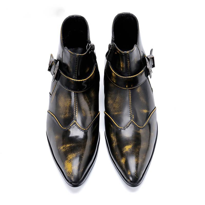 Bronze Pointed Toe Cowboy Style Men Ankle Boots - FanFreakz