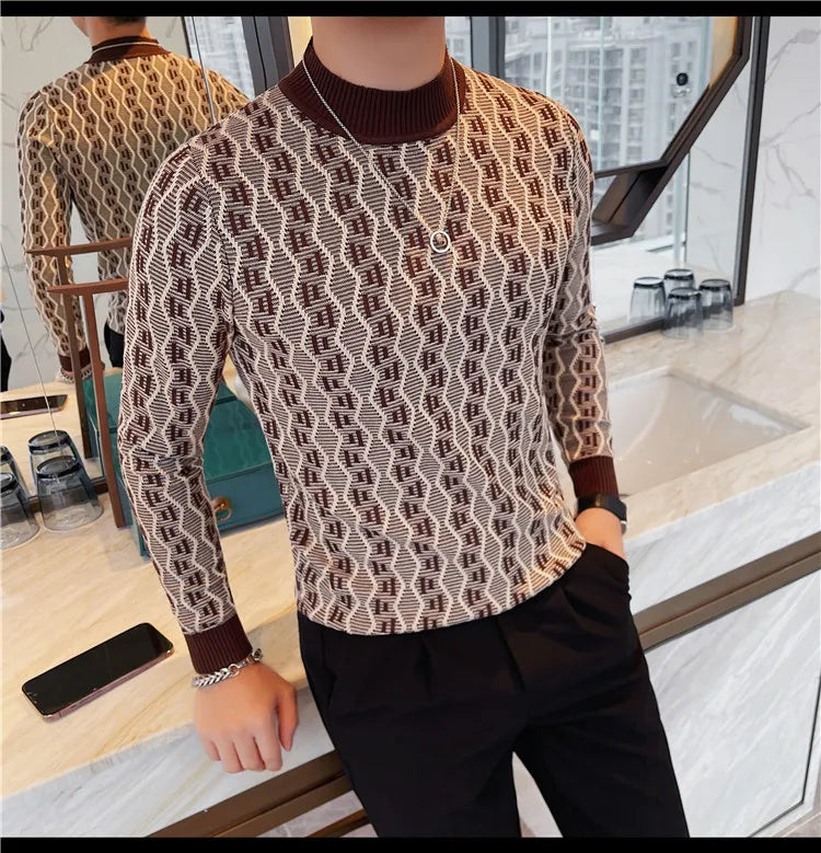 Geometric Pattern Turtleneck Sweater