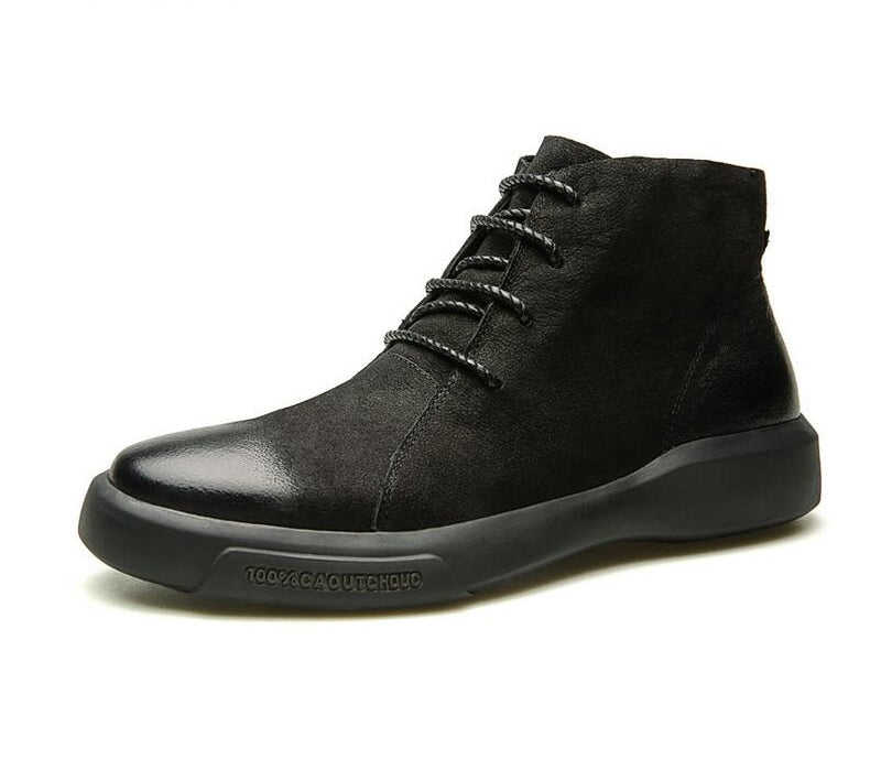 Black Green Lace Up Leather Combination Men Ankle Boots - FanFreakz