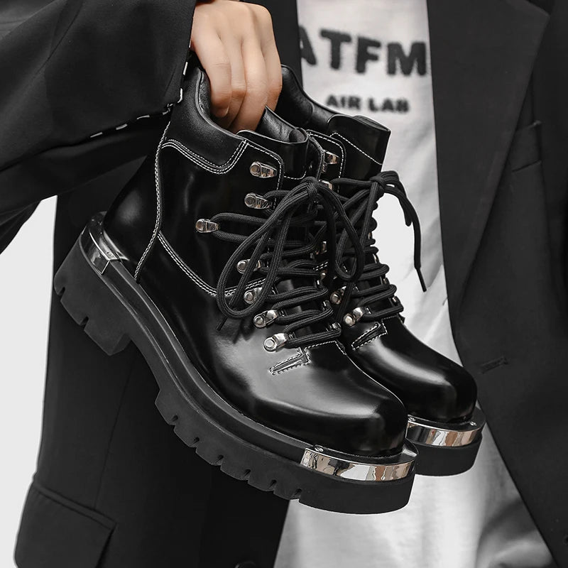 Black shiny lace up boots hot sale