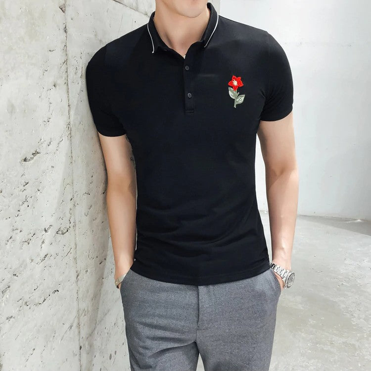 Basic Slim Fit with Tiny Flower Embroidery Men Polo Shirt - FanFreakz
