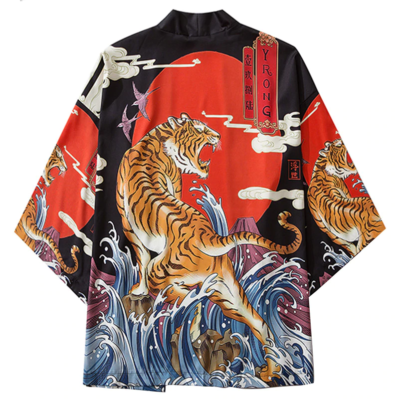 Roaring Tiger Print Haori Japanese Men Jacket