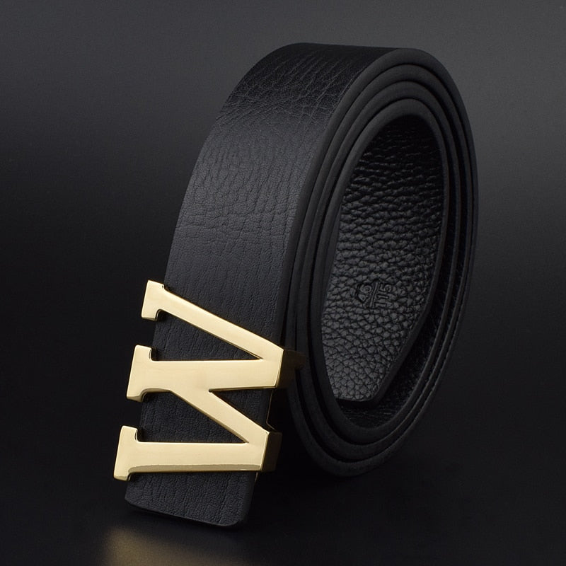 Good Quality V letter Black genuine leather designer belts men