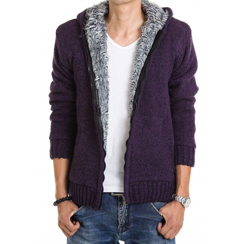Men Casual Sweater Coat With Fur Lining - FanFreakz