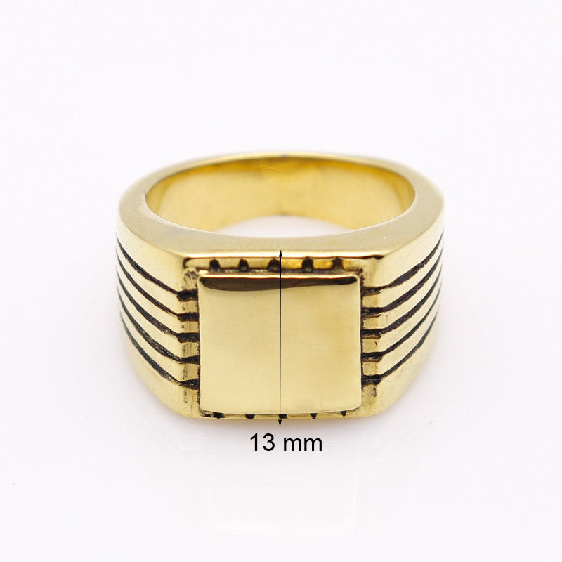 Men's High Polished Signet Solid Stainless Steel Ring 316L Stainless Steel with Gold Color - FanFreakz