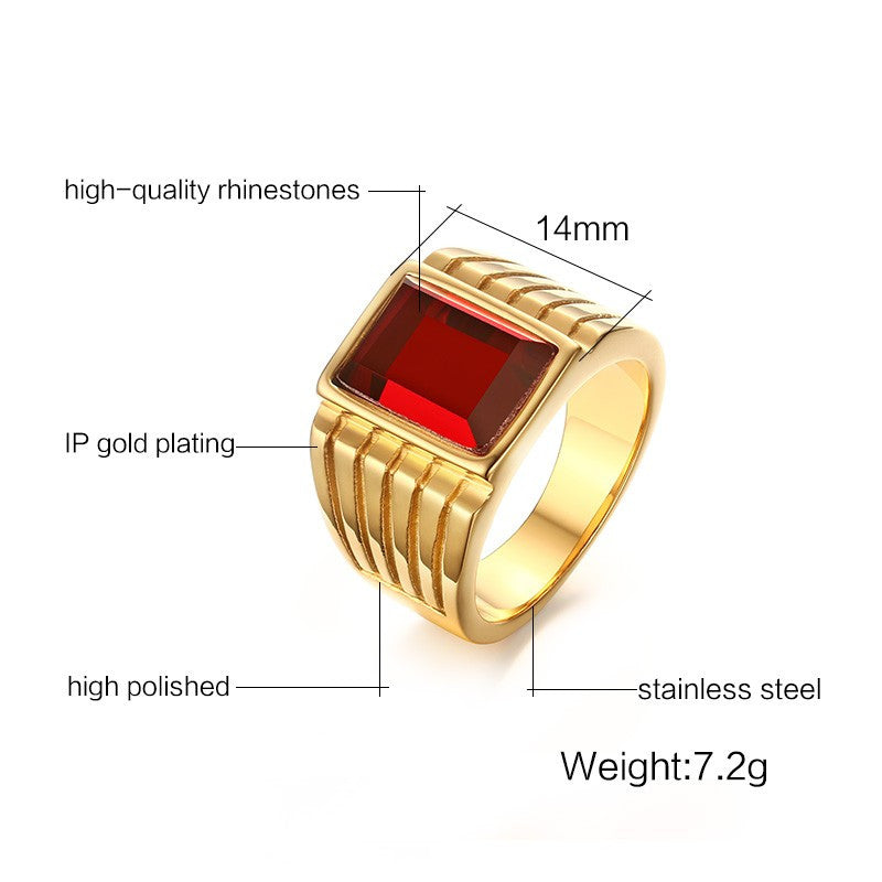 Men's Square Red Stone Rings Gold-Plated Steel Jewelry Bague Anillos - FanFreakz