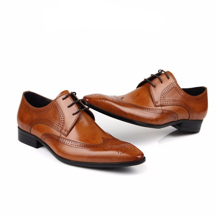 Pointed Toe Brogue Men Derby Shoes with Deep Wingtip - FanFreakz