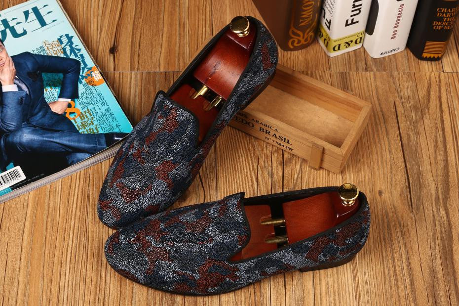 Printing Camouflage Pearl Style Men Flat Loafers Shoes - FanFreakz